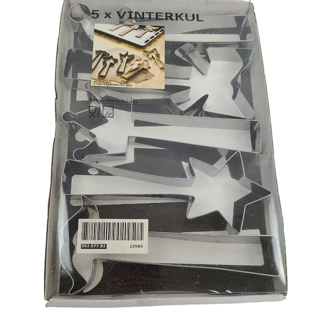 IKEA VINTERKUL Stainless Steel Cookie Cutters Crown Bow Star Mustache Set of 5